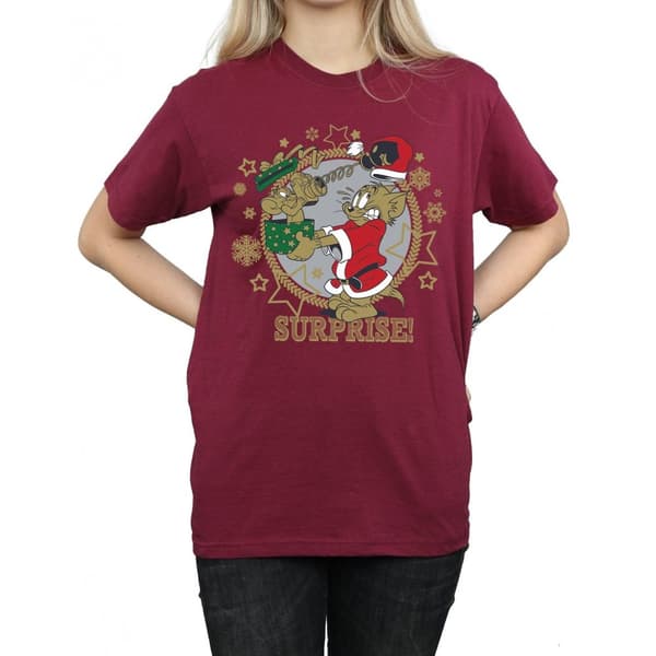 Tom And Jerry Womens/Ladies Christmas Surprise Cotton Boyfriend T-Shirt