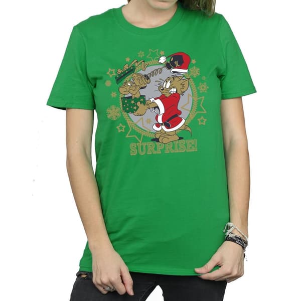 Tom And Jerry Womens/Ladies Christmas Surprise Cotton Boyfriend T-Shirt