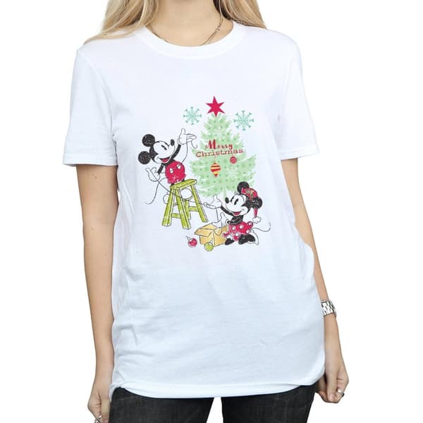 Disney Dam/Tjej Mickey And Minnie Christmas Tree Boyfriend T-shirt i bomull