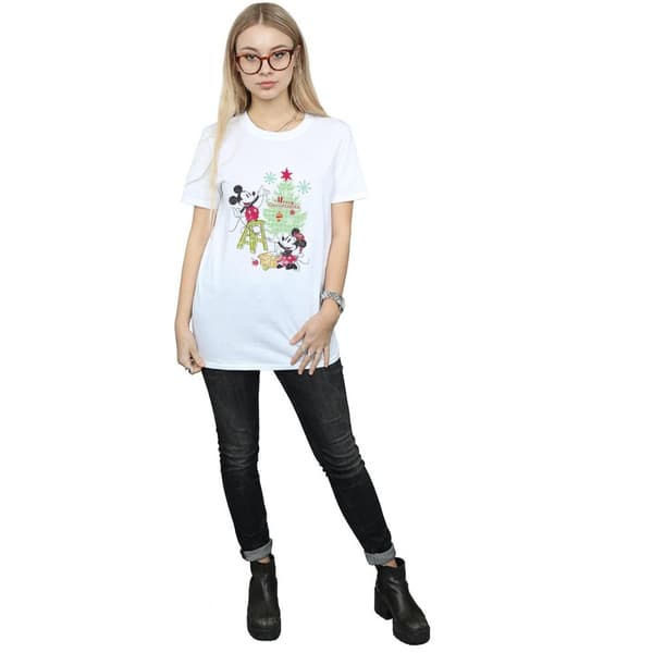 Disney Dam/Tjej Mickey And Minnie Christmas Tree Boyfriend T-shirt i bomull