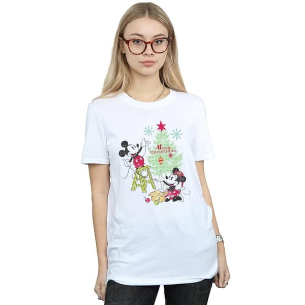 Disney Dam/Tjej Mickey And Minnie Christmas Tree Boyfriend T-shirt i bomull