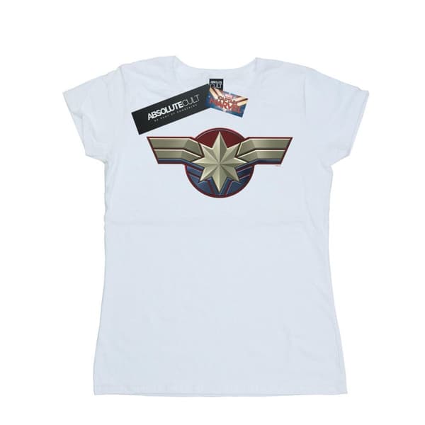 Marvel Dam/kvinn Captain Marvel - T-shirt i bomull med bröstemblem