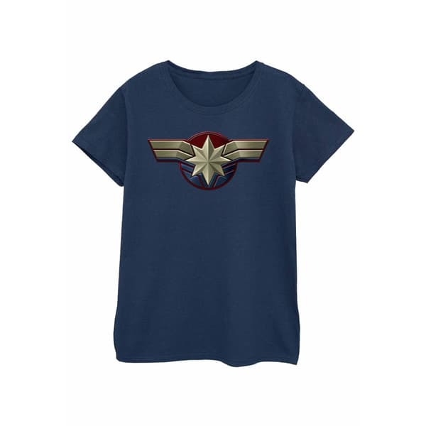 Marvel Dam/kvinn Captain Marvel - T-shirt i bomull med bröstemblem