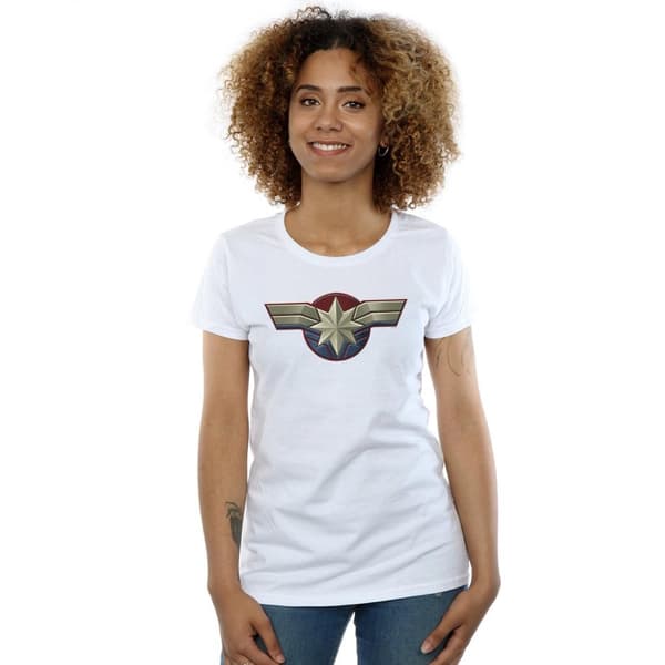 Marvel Dam/kvinn Captain Marvel - T-shirt i bomull med bröstemblem