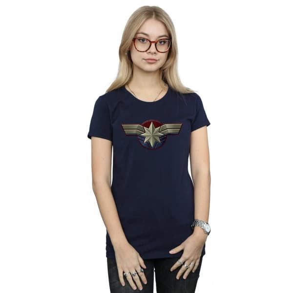 Marvel Dam/kvinn Captain Marvel - T-shirt i bomull med bröstemblem