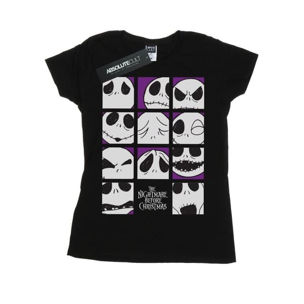 Disney Womens/Ladies Nightmare Before Christmas Many Faces Of Jack Squares Cotton T-Shirt Black XXL