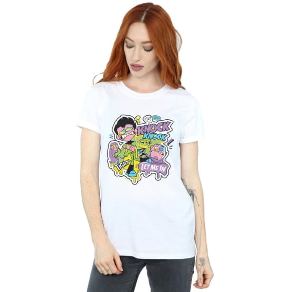DC Comics Womens/Ladies Teen Titans Go Knock Knock Cotton Boyfriend T-Shirt