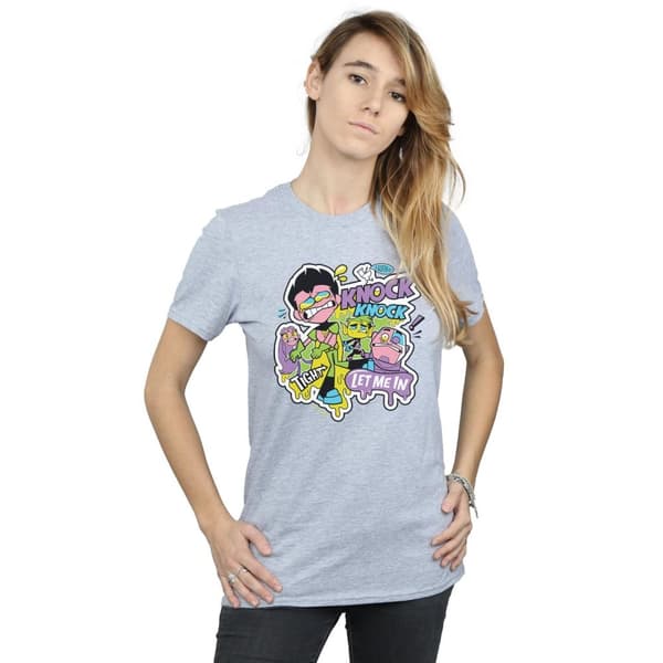 DC Comics Womens/Ladies Teen Titans Go Knock Knock Cotton Boyfriend T-Shirt