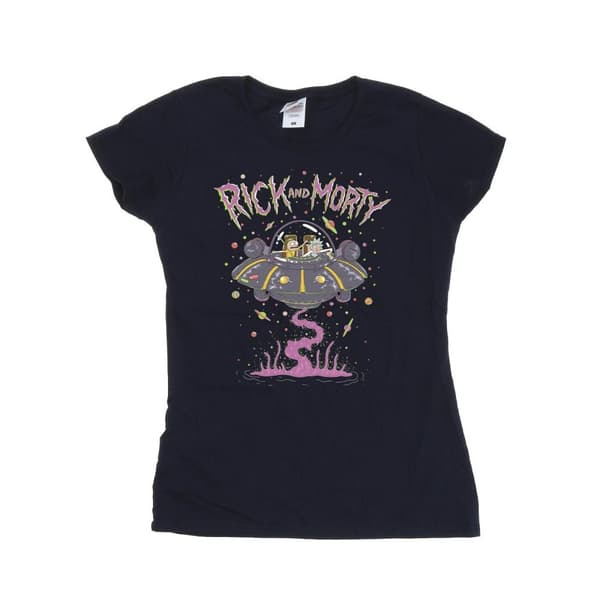 Rick And Morty Womens/Ladies Pink Spaceship Cotton T-Shirt