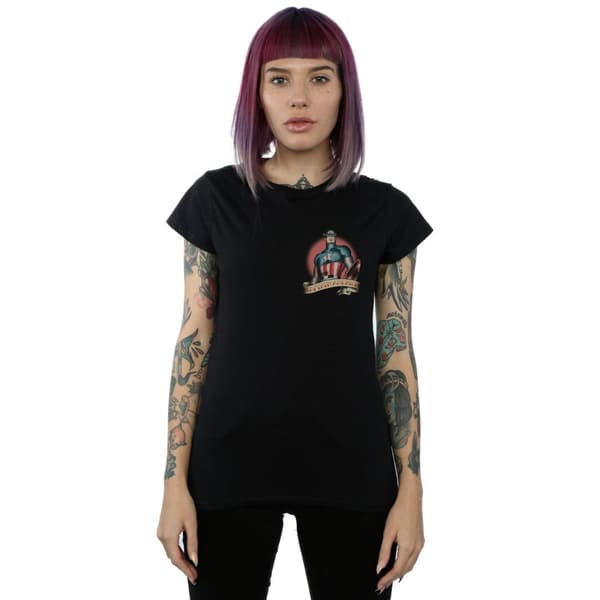 Marvel Womens/Ladies Captain America Tattoo Breast Print Cotton T-Shirt