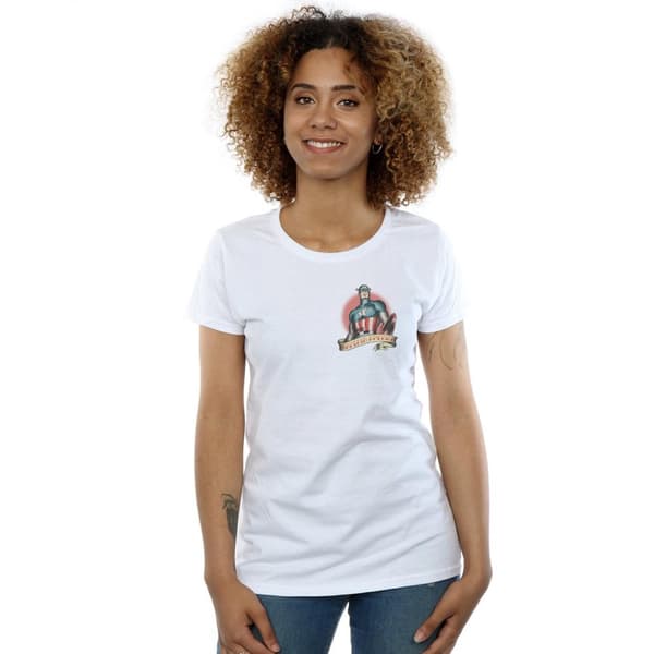 Marvel Womens/Ladies Captain America Tattoo Breast Print Cotton T-Shirt