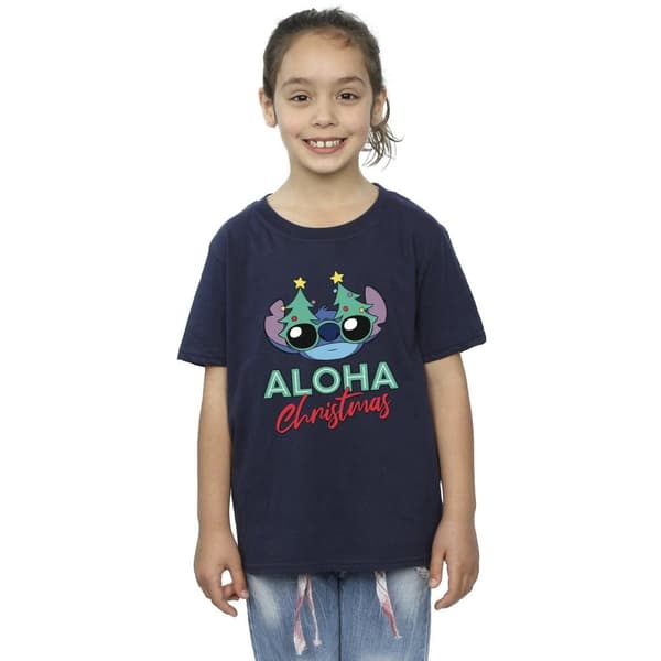 Disney Girls Lilo And Stitch Christmas Tree Shades Cotton T-Shirt