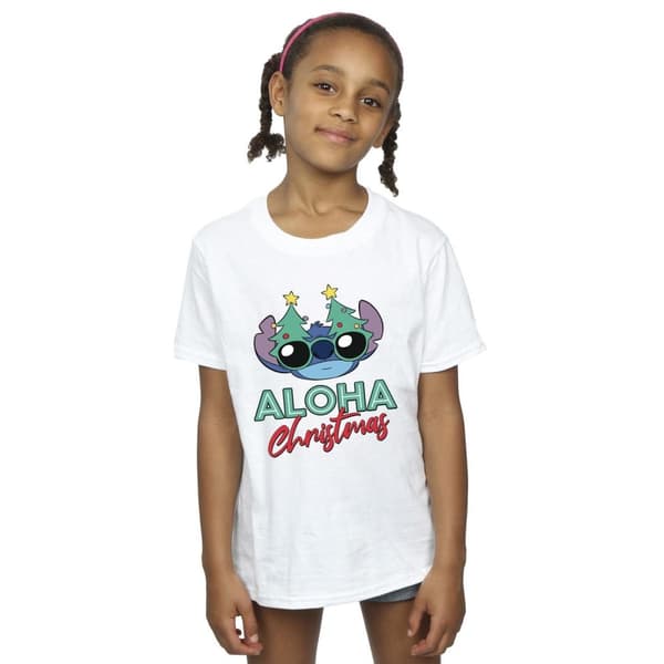 Disney Girls Lilo And Stitch Christmas Tree Shades Cotton T-Shirt