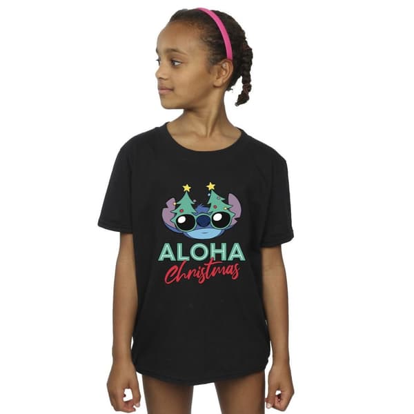 Disney Girls Lilo And Stitch Christmas Tree Shades Cotton T-Shirt