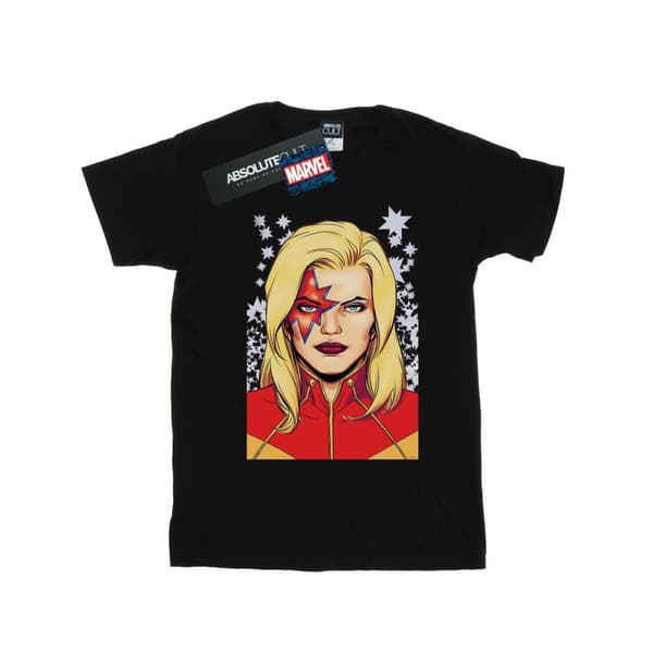 Marvel Girls Captain Marvel Glam Cotton T-Shirt Black 7-8 Years