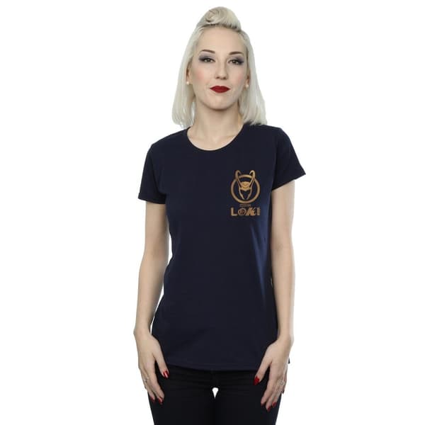 Marvel Womens/Ladies Loki Horn Logo Faux Pocket Cotton T-Shirt