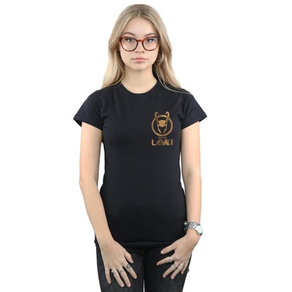 Marvel Womens/Ladies Loki Horn Logo Faux Pocket Cotton T-Shirt