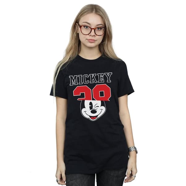 Disney Womens/Ladies Mickey Mouse Split 28 Cotton Boyfriend T-Shirt