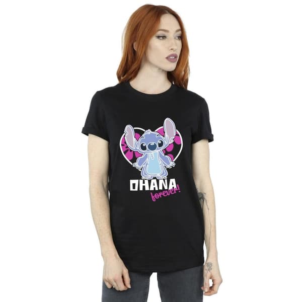 Disney Womens/Ladies Lilo And Stitch Ohana Forever Heart Cotton Boyfriend T-Shirt
