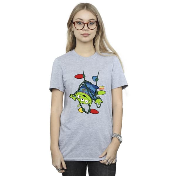 Disney Pojkvänst-shirt i bomull för kvinnor/damer Toy Story - juleljus Aliens