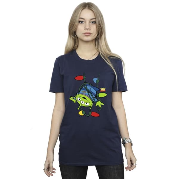 Disney Pojkvänst-shirt i bomull för kvinnor/damer Toy Story - juleljus Aliens