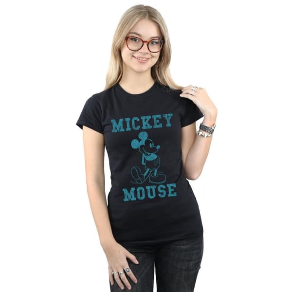 Disney Womens/Ladies Mickey Mouse Distressed Kick Mono Cotton T-Shirt
