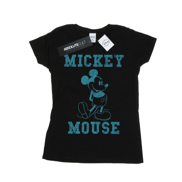 Disney Womens/Ladies Mickey Mouse Distressed Kick Mono Cotton T-Shirt