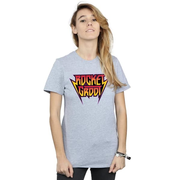 Marvel Dam/Tjej Guardians Of The Galaxy Vol. 2 Rocket And Groot Metal Logo Bomull Boyfriend T-shirt