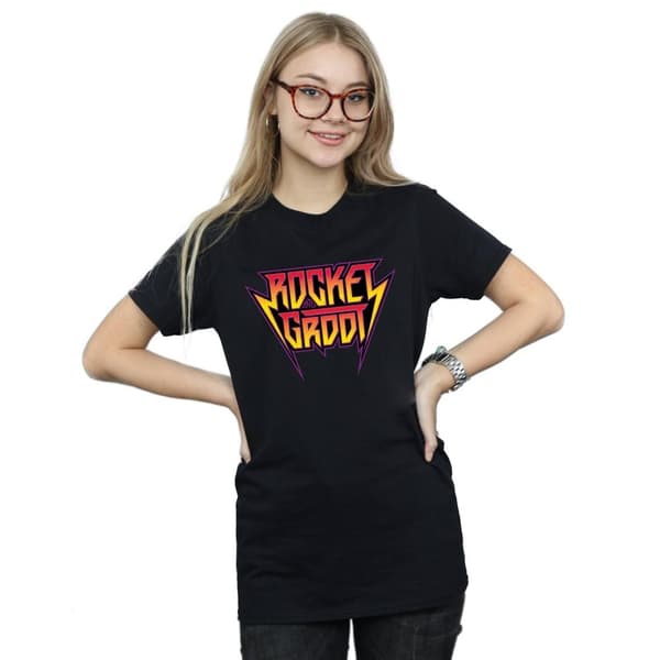Marvel Dam/Tjej Guardians Of The Galaxy Vol. 2 Rocket And Groot Metal Logo Bomull Boyfriend T-shirt