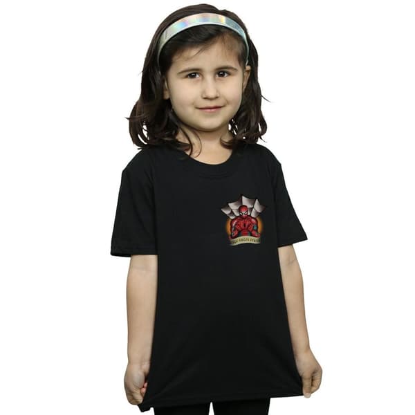 Marvel Girls Spider-Man Tattoo Breast Print Cotton T-Shirt