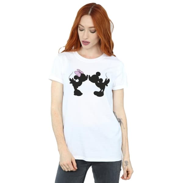 Disney Womens/Ladies Mickey Minnie Kiss Silhouette Cotton Boyfriend T-Shirt