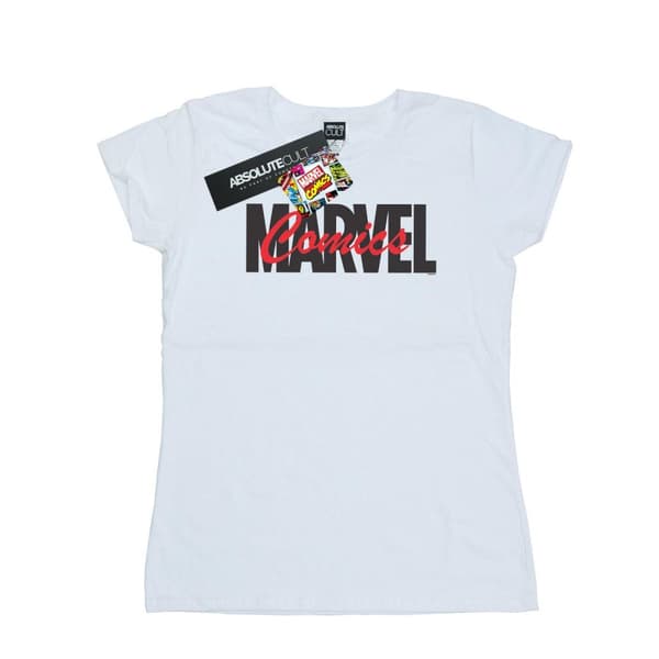 Marvel Dam/Herr T-shirt i bomull med röd Font-logga