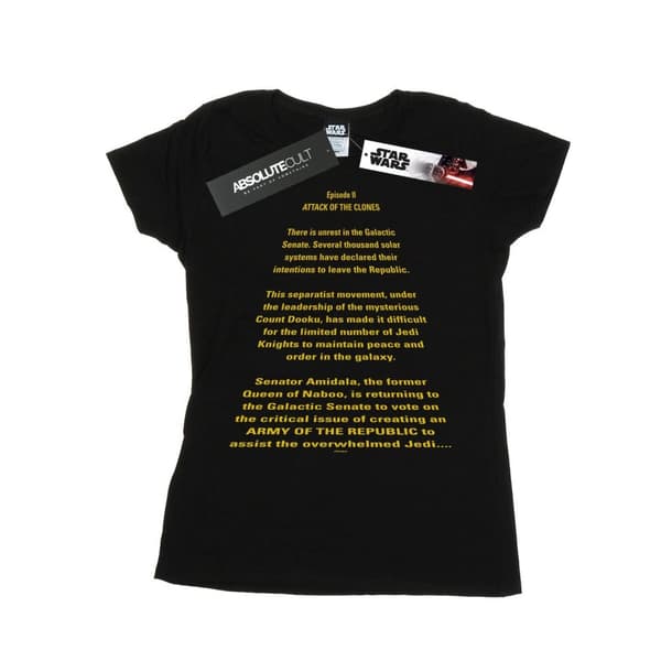 Star Wars Womens/Ladies Attack Of The Clones Opening Crawl Cotton T-Shirt Black L