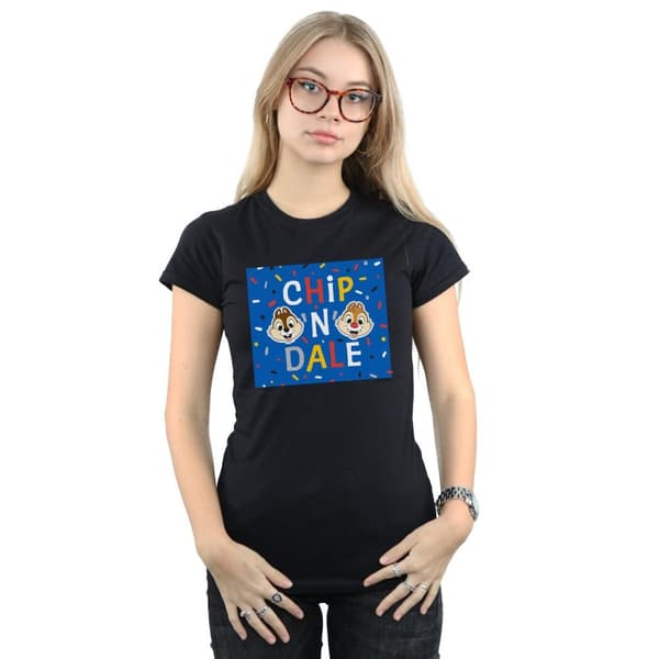 Disney Dam/Tjej - Chip N Dale - T-shirt i bomull med blå ram