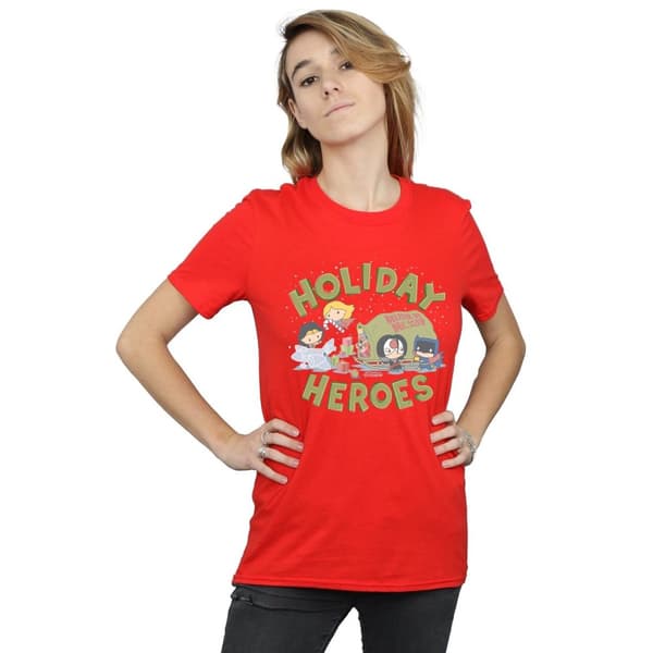 DC Comics Dam/Tjej Justice League Christmas Delivery Boyfriend T-shirt i bomull