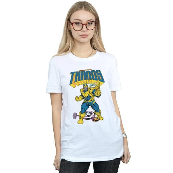 Marvel Dam/Tjej Thanos Mad Titan Boyfriend-t-shirt i bomull med tryckknappar