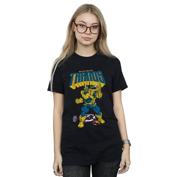 Marvel Dam/Tjej Thanos Mad Titan Boyfriend-t-shirt i bomull med tryckknappar