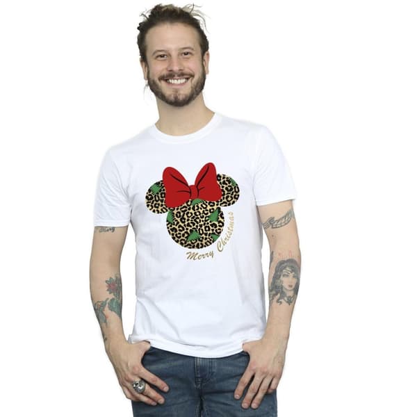 Disney Mens Minnie Mouse Leopard Christmas T-Shirt
