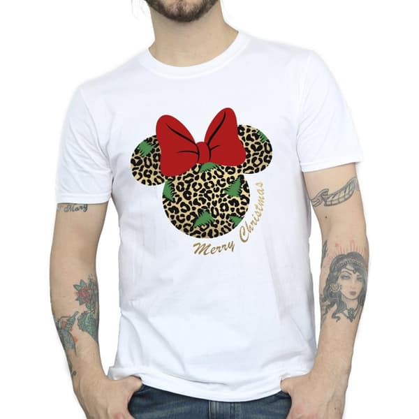 Disney Mens Minnie Mouse Leopard Christmas T-Shirt