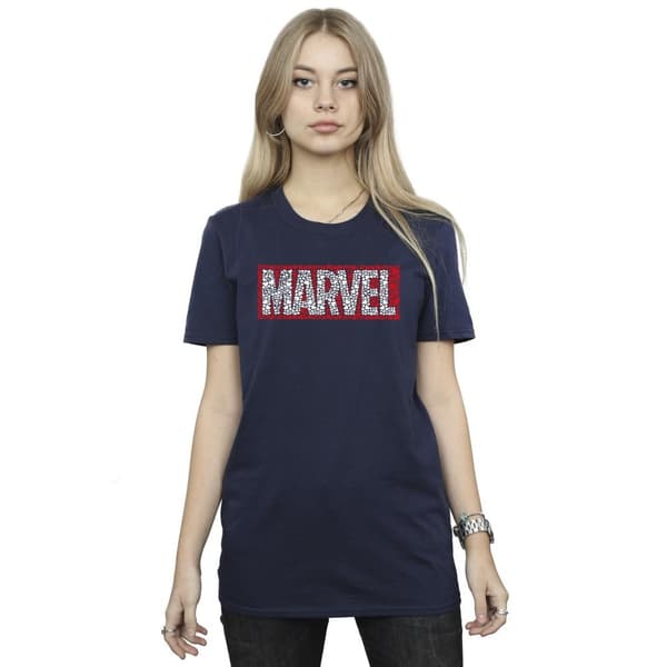 Marvel Dam/Tjej Comics Hjärtan Logotyp Bomull Boyfriend T-shirt