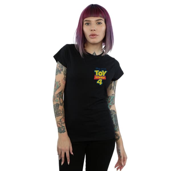 Disney Womens/Ladies Toy Story 4 Logo Breast Print Cotton T-Shirt
