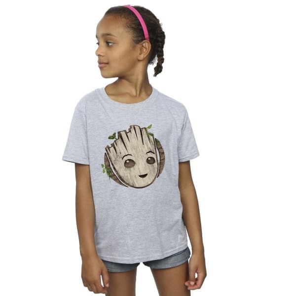 Marvel T-shirt i bomull med trähuvud för flickor - I Am Groot
