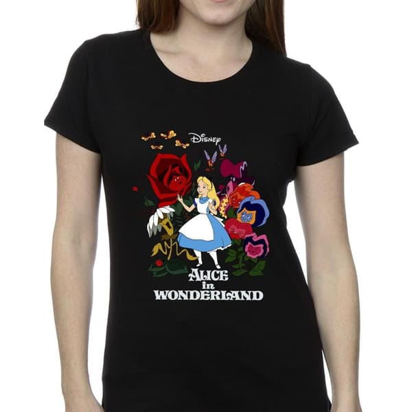 Disney Womens/Ladies Alice In Wonderland Flowers Cotton T-Shirt