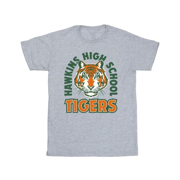 Netflix Stranger Things Hawkins Arch Tiger bomulls-T-shirt för flickor Sports Grey 9-11 Years