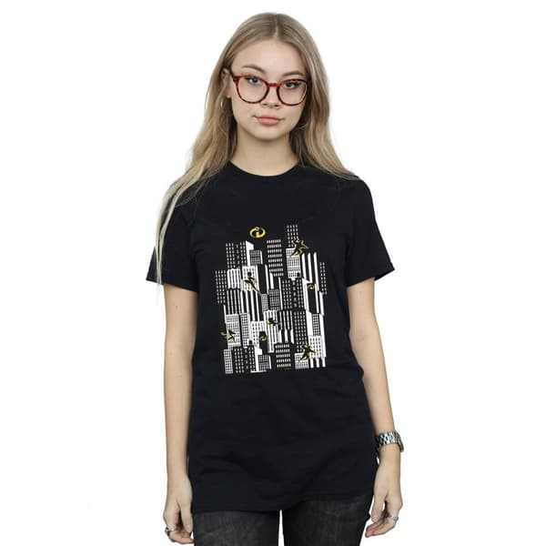 Disney Womens/Ladies The Incredibles Skyline Cotton Boyfriend T-Shirt