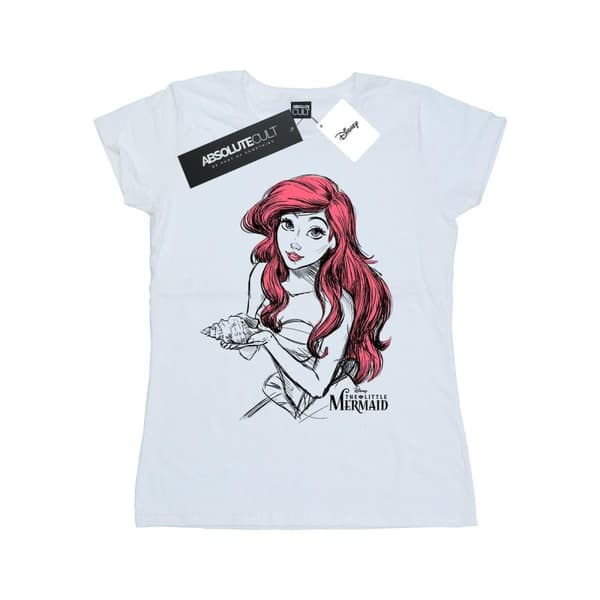 Disney Womens/Ladies Ariel Shell Sketch Cotton T-Shirt White XL