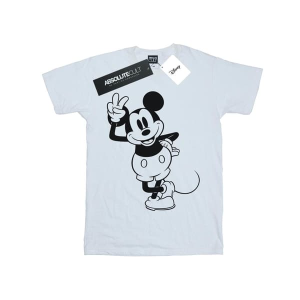 Disney Womens/Ladies Mickey Mouse Peace Hand Cotton Boyfriend T-Shirt