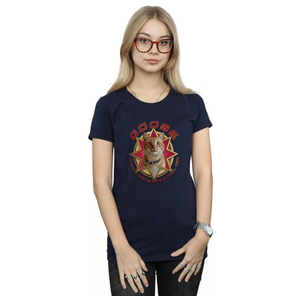 Marvel Dam/Tjej Captain Marvel Gås Cool Cat Bomulls-T-shirt