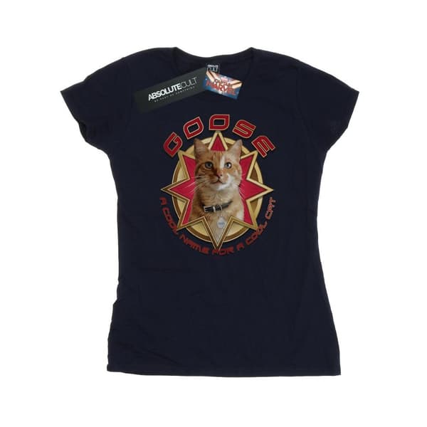 Marvel Dam/Tjej Captain Marvel Gås Cool Cat Bomulls-T-shirt Navy Blue S