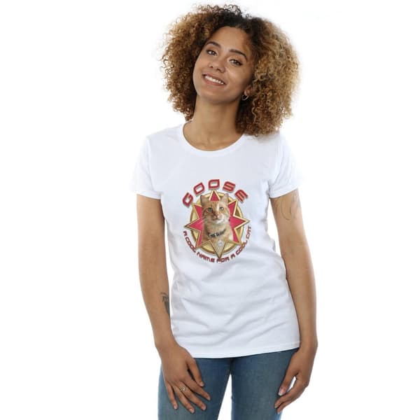 Marvel Dam/Tjej Captain Marvel Gås Cool Cat Bomulls-T-shirt